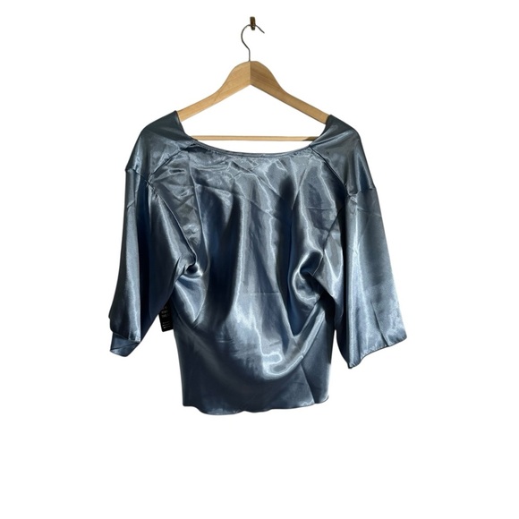 Express Satin Bell Sleeve Top Knot Front Blue Blouse Women's Size Medium NWT - Picture 5 of 5